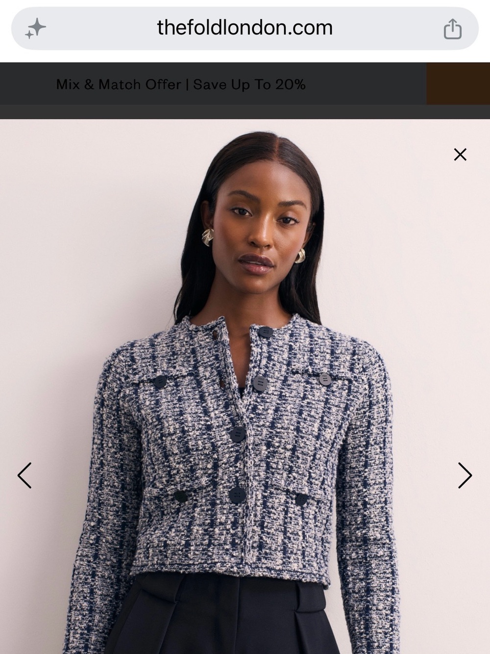 Cropped Bouclé Jacket in Navy-White